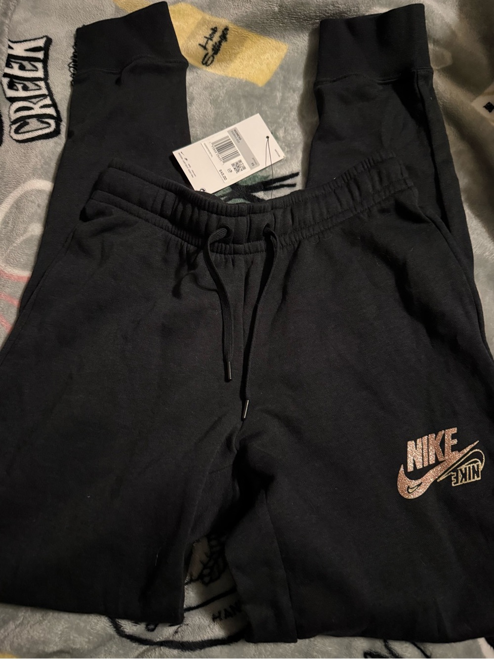 Nike womens Black Jogger Sweatpants with glitter logo